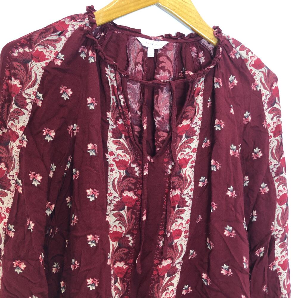 Lucky Brand - Burgundy Floral V-Neck Peasant Top -Small - Picture 5 of 8